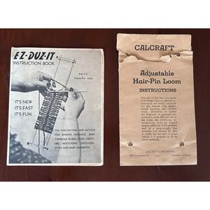 Vintage Calcraft EZ-DUZ-IT Hairpin Lace Loom Instruction Booklets Mid-Century